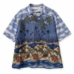 Vintage Tropical Novelty Print Resort Shirt Cabana Spring Break Vibes plus 2XL